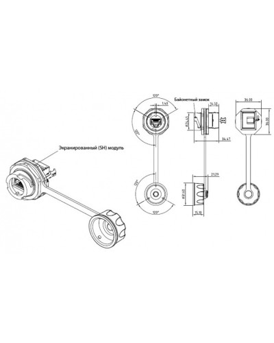 Промышленный модуль Keystone Jack RJ-45 (8P8C) Hyperline (KJ-IE-8P8C-C5e-180-SH-F-BK) в Оренбурге Патч-корды и пигтейлы Pintop.ru