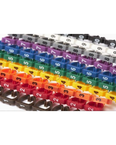 Маркеры (клипсы) на кабель, защелкивающиеся D 6-7мм, 0-9, 10 цветов (100 шт) Hyperline MA-67-R в Оренбурге Держатели, клипсы, скобы Pintop.ru