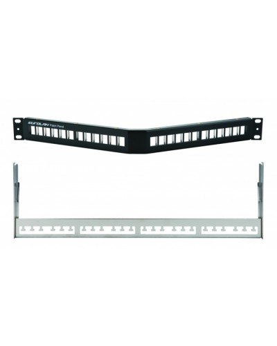 Коммутационная угловая панель 19” наборная, FTP, 1U, 24 порта, черный Eurolan (27A-00-24BL) в Оренбурге Патч панель Pintop.ru