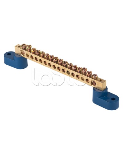 Шина 0 N (8х12мм) 16 отверстий латунь 2 синих угловых изолятора EKF PROxima (sn0-125-16-2) в Оренбурге Клеммные колодки Pintop.ru