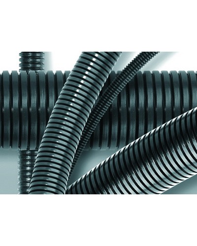 Труба ПА 6 гофр. DN12мм, ПВ-0, Dвн 12,2 мм, Dнар 15,8 мм, цвет тёмно-серый, без протяжки DKC PA601216F0 в Оренбурге Гладкая труба Pintop.ru