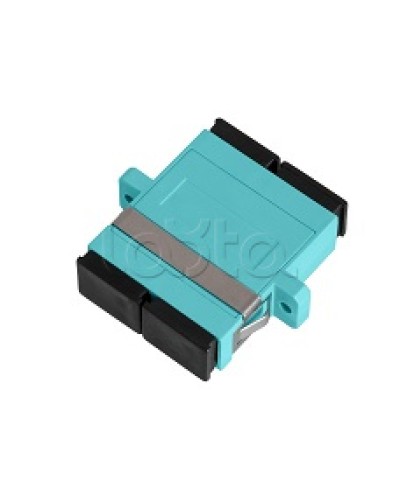 Адаптер NIKOMAX волоконно-оптический, соединительный, многомодовый, стандарта OM3, SC/UPC-SC/UPC, двойной, пластиковый, без шторки, с фланцами, аква, уп-ка 2шт. NIKOMAX (NMF-OA2M3-FN-SCU-SCU-AQ-2) в Оренбурге Проходные адаптеры и розетки оптические Pint