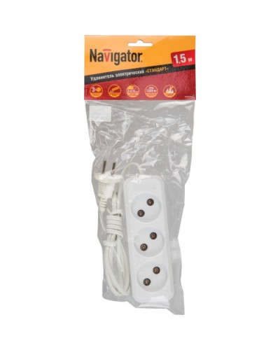 Удлинитель Navigator 71 448 NPE-S1-03-150-X-2x0.75б/з 3 гн. ШВВП 1.5м в Оренбурге Блоки розеток Pintop.ru