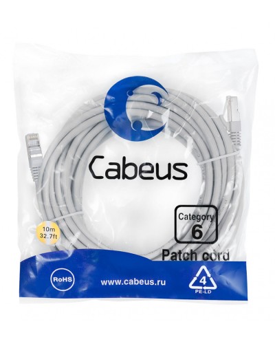 Патч-корд FTP, категория 6, F/UTP экранированный, LSZH, 10 м, серый Cabeus PC-FTP-RJ45-Cat.6-10m-LSZH в Оренбурге Патчкорды (медные) Pintop.ru