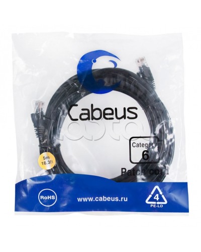 Патч-корд UTP, категория 6, 5 м, неэкранированный, черный Cabeus PC-UTP-RJ45-Cat.6-5m-BK в Оренбурге Патчкорды (медные) Pintop.ru
