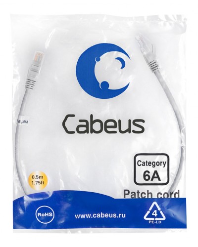 Шнур коммутационный 2xRJ-45/8P8C U/UTP кат.6 (0,5 м) Cabeus PC-UTP-RJ45-Cat.6a-0.5m-LSZH в Оренбурге Патчкорды (медные) Pintop.ru