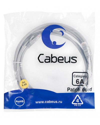Шнур коммутационный 2xRJ-45/8P8C U/UTP кат.6a (3 м) Cabeus PC-UTP-RJ45-Cat.6a-3m-LSZH в Оренбурге Патчкорды (медные) Pintop.ru