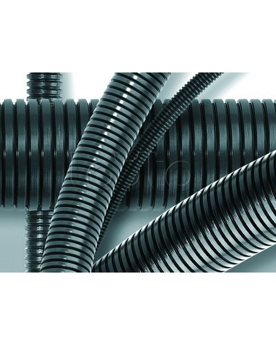Труба ПА 6 гибкая гофр. д.10мм, ПВ-0, без протяжки, 100м, цвет тёмно-серый DKC 80010 в Оренбурге Труба гофрированная Pintop.ru