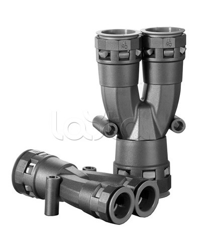 Разветвитель DN 1х17 + 2х12 мм, полиамид, цвет черный DKC PAY171212N в Оренбурге Повороты, муфты, тройники Pintop.ru