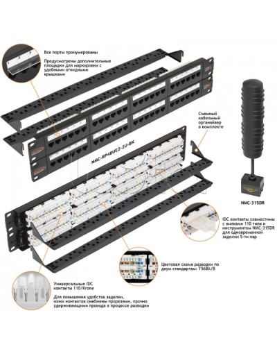 Патч-панель 19, 2U, 48xRJ45 NIKOMAX (NMC-RP48UE2-2U-BK) в Оренбурге Патч панель Pintop.ru