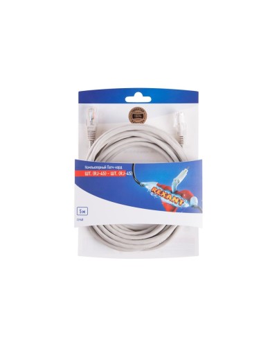 Патч-корд U/UTP RJ45-RJ45, CAT 5e, PVC, серый, 5м REXANT 06-3204 в Оренбурге Патчкорды (медные) Pintop.ru