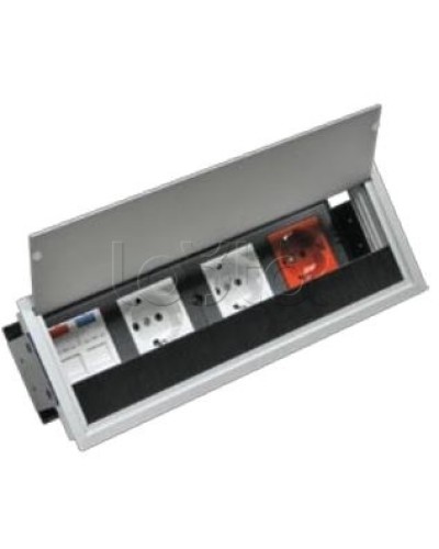 Люк настольный встраиваемый на 4 модулей (45х45мм) с крышкой, алюминий IP20 Экопласт 70044 в Оренбурге Системы лючков и колонн Pintop.ru