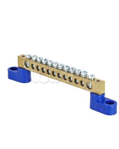 Шина 0 N (8х12мм) 12 отверстий латунь 2 синих угловых изолятора EKF PROxima (sn0-125-12-2) в Оренбурге Клеммные колодки Pintop.ru